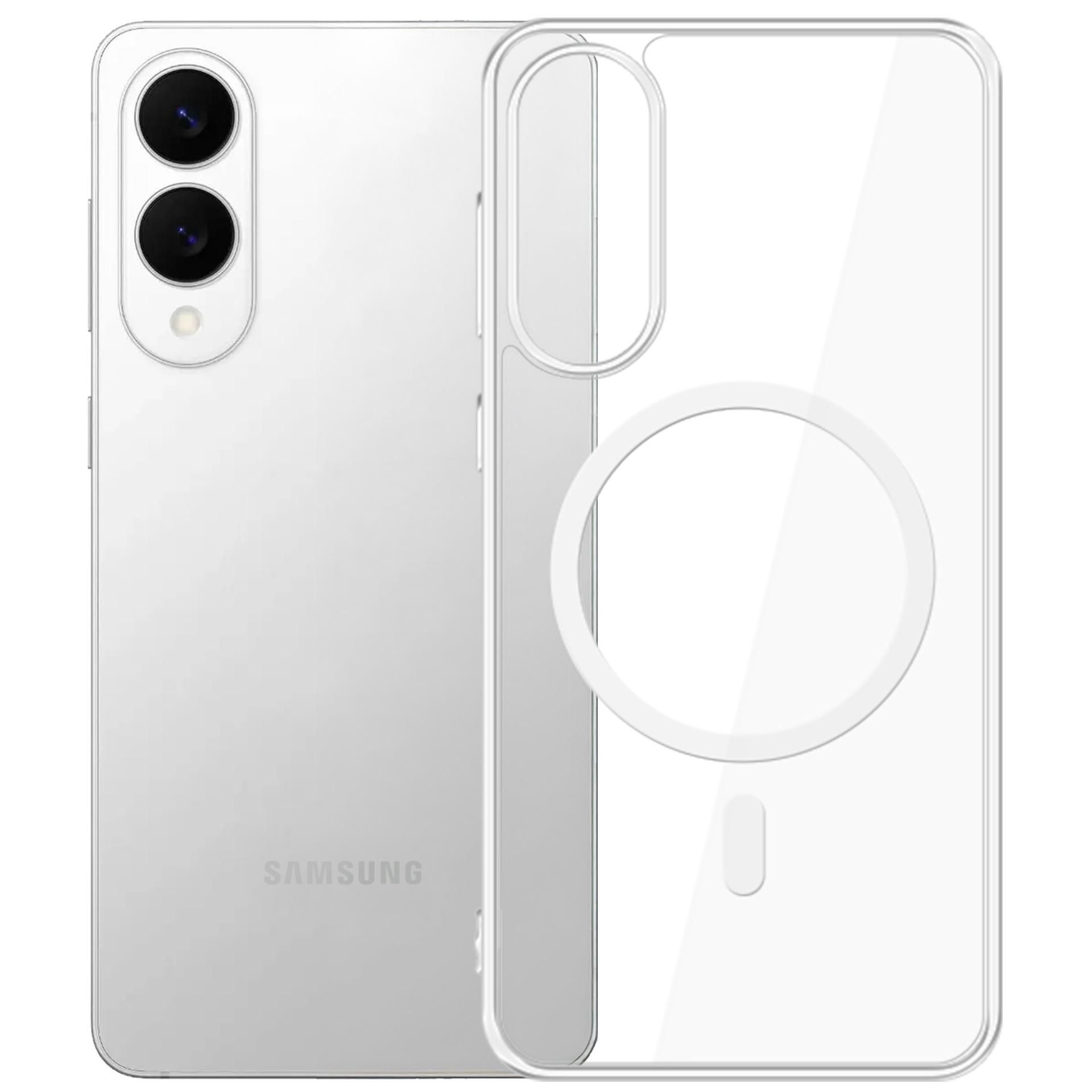 Oryginalne etui MagCase z MagSafe od marki 3mk dla Galaxy S25 Edge, przezroczysto-białe.